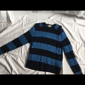 Blue Striped Cable Knit Sweater